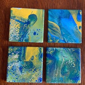 Abstract Blue and Yellow Art Coasters